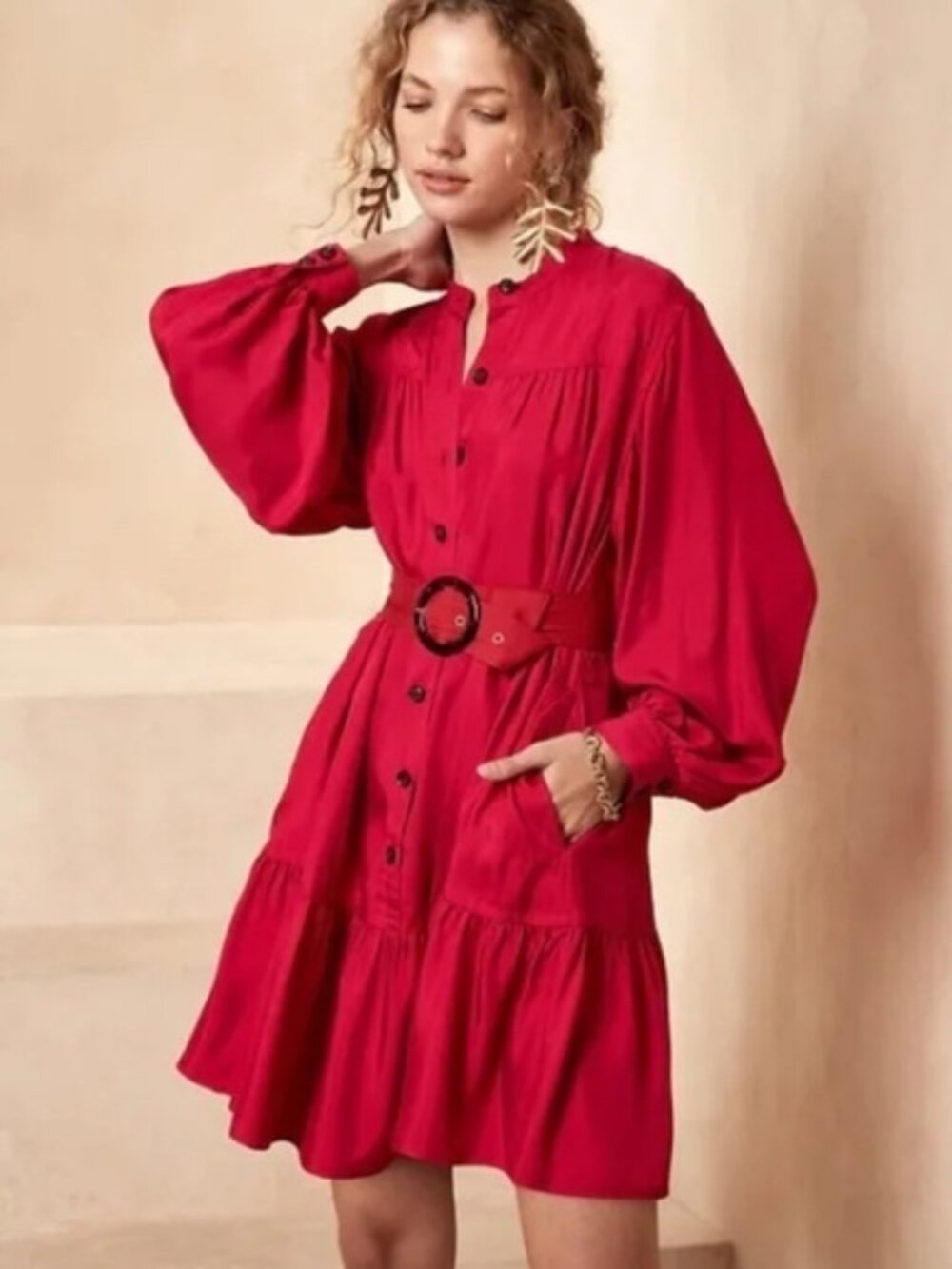 BANANA REPUBLIC RED SUNSET FLOUNCE HEM MINI DRESS